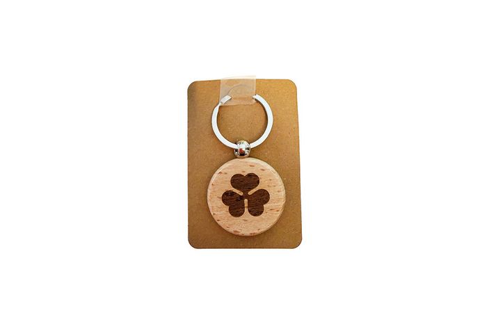 Aer Lingus Shamrock Round Wooden Keyring.