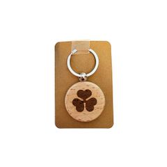 Aer Lingus Shamrock Round Wooden Keyring.