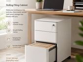 Rolling Filing Cabinet with Lock  3 Drawer Mobile Office Cabinet on Castors White or Black