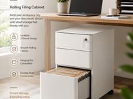 main image for ad Rolling Filing Cabinet with Lock  3 Drawer Mobile Office Cabinet on Castors White or Black