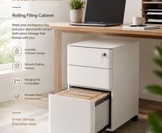 Rolling Filing Cabinet with Lock  3 Drawer Mobile Office Cabinet on Castors White or Black