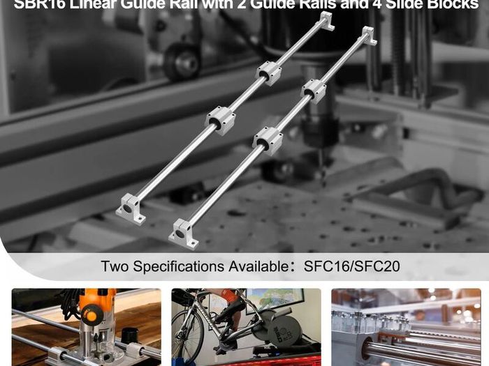 Linear Guide Rail Set, SFC16 1000mm, 2 PCS 39.4 in/1000 mm SFC16 Guide Rails 4 PCS SC16 Slide Blocks 4 PCS Rail Supports, Linear Rails and Bearings Kit for Automated Machines CNC DIY Project