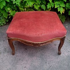 19th century carved walnut upholstered ottoman