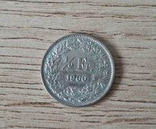 Switzerland 1960 Coin, 1/2 Franken / 1/2 Franc, Silver - free standard postage