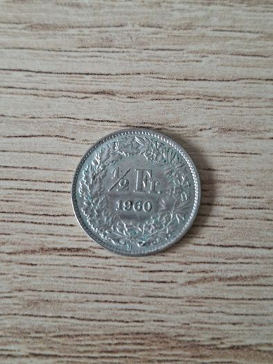 Switzerland 1960 Coin, 1/2 Franken / 1/2 Franc, Silver - free standard postage