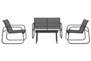 4-Piece Garden Set, 2 Armchairs, 2-Seater Sofa, Glass-Topped Table, Breathable Fabric, Steel Frame, Black