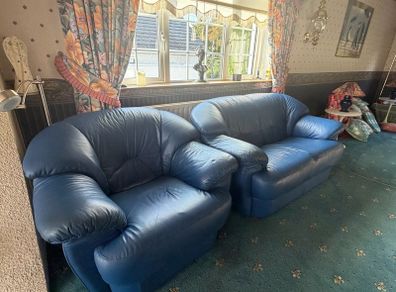Reduced to sell .Two seater and armchair  , leather.