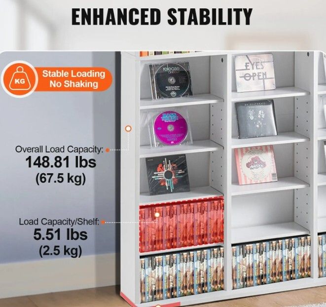 Media Storage Cabinet with Adjustable Shelves  27 Compartments, Holds up to 756 CDs