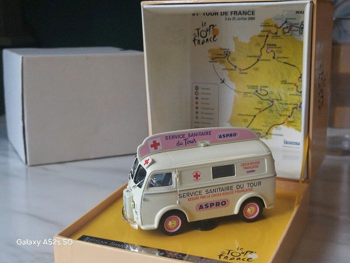 Norev 1:43 Scale Peugeot D3A Ambulance "Service Sanitaire du Tour de France / Aspro" Limited Edition Box Set.