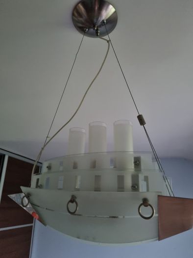 Frosted White Glass With Silver Trim Ship Light Fixture