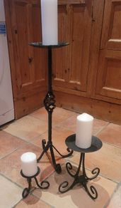 Wrought Iron Candle Holders with Pillar Candles x3