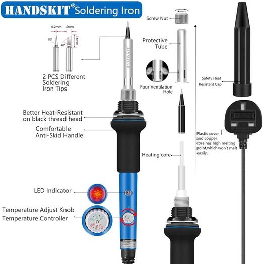 NEW SALE | Soldering Iron, Soldering Iron Kit with Solder, 60W Adjustable Temperature Soldering Kit, 2 Soldering Tips, Desoldering Pump, 8in1 Screwdriver, Tin Wire Tube, Soldering Iron Stand, Tweezers