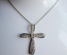 Vintage Sterling Silver  Rhinestone Curved Cross Necklace length 18" - 4,5g