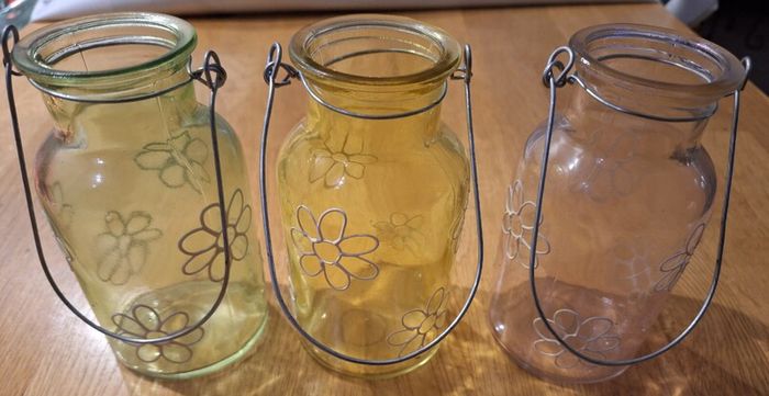 Flower Patterned Vases with Metal Handles