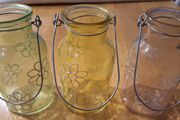 Flower Patterned Vases with Metal Handles