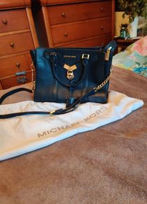 Michael Kors Nouveau Hamilton Medium Zip Satchel Crossbody Navy Faux leather