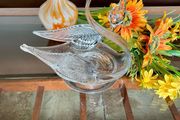 Large Vintage Cut Crystal Swan Candy Bowl Trinket Dish Clear Glass