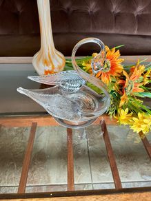 Large Vintage Cut Crystal Swan Candy Bowl Trinket Dish Clear Glass