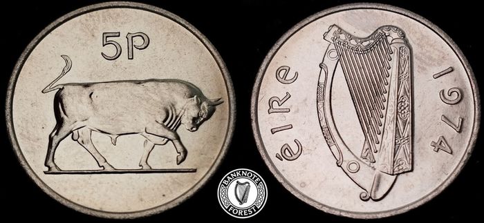 Ireland - 1974 - 5 Pence - Bull - UNC+ - KM.22 - [2398]