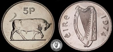 Ireland - 1974 - 5 Pence - Bull - UNC+ - KM.22 - [2398]