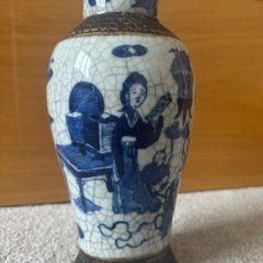 Antique Blue White Chinese Crackle Glaze Vase Brown Chenghua Nian Zhi Mark