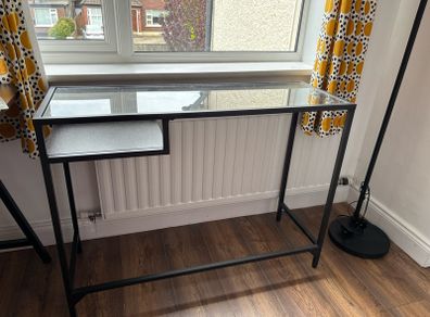 Glass console table with shelf