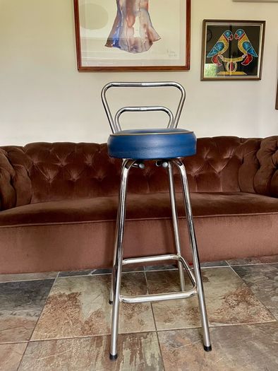 Mid 1959s Art Deco Inspired Chrome Bar Stool with Original Seat Top