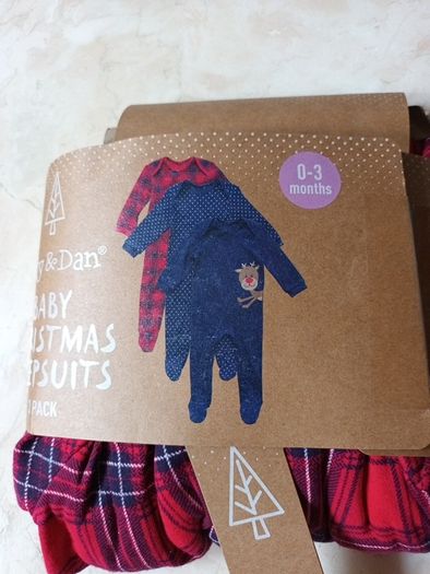Baby's Christmas  Sleepsuit - 3 Pack. Age 0-3 Months.