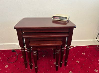 nest of tables, light mahogany square.
