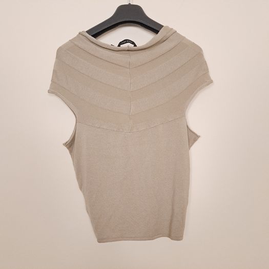 Yaya Beige Taupe Twisted Front Ruched Ribbed Cap Sleeve Knit Top Size L