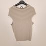 Yaya Beige Taupe Twisted Front Ruched Ribbed Cap Sleeve Knit Top Size L Image 7