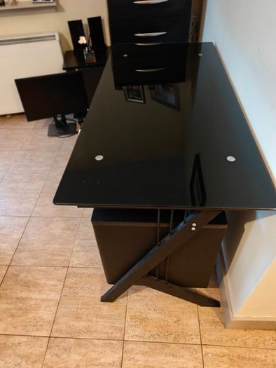 Glass top work desk and chair