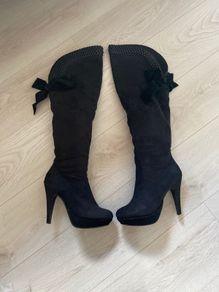 Ladies Black Suede Thigh high boots Size 40/UK6.5