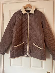 Vintage Lavenham Quilted Jacket - Light Brown + Cream Corduroy - Made In England - Size 16