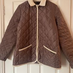 Vintage Lavenham Quilted Jacket - Light Brown + Cream Corduroy - Made In England - Size 16