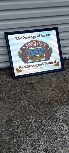 The New age of steam beer mirror ,,newquay,lovely advertising display beer mirror,,nice in any home bar or man cave pub restaurant etc, buyer collects, see pictures for condition, sold as seen.