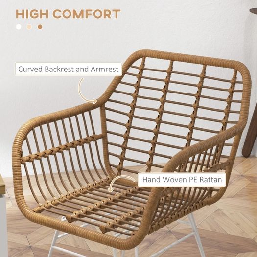 Set of 2 bohemian design dining chairs with resin wicker seat and white steel base