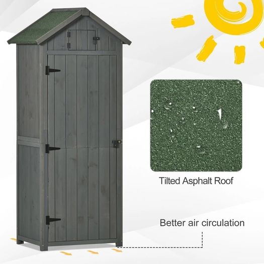 Garden Shed Vertical Utility 3 Shelves Shed Wood Outdoor Garden Tool Storage Unit Storage Cabinet, 77 x 54.2 x 179cm (FREE SHIPPING)