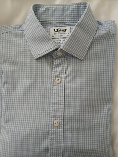 T M Lewin  Blue and White Check Fitted Shirt Size16