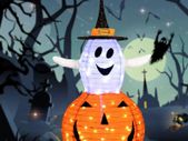 Halloween Pumpkin decorations Light, Foldable Ghost Pumpkin Halloween Decorations Outdoor with 8 Light Modes, Battery Operated Jack O Lantern for Yard Holiday Party Decor