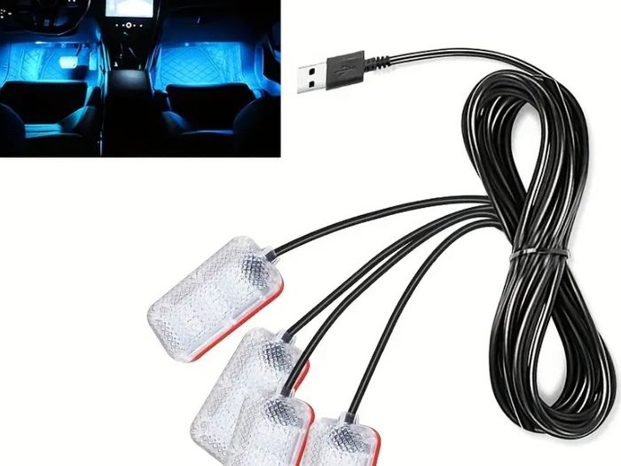 4pcs RGB LED Atmosphere Lamp Set for Car - High Brightness, Long Lifespan, USB-Powered