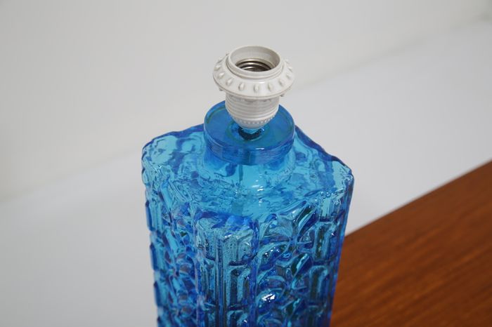 Vintage Swedish Blue Glass Table Lamp, 1960s.