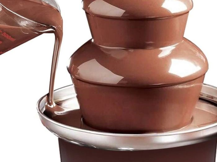 Large Size Stainless Steel Chocolate Fountain Fondue Set Electric 3-Tier Machine with Hot Melting Pot Base 900ml Capacity (FREE POSTAGE)