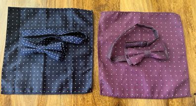 Set of 2 Polka Dot Dickie Bows and Matching Pocket Squares