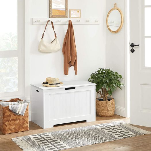 _Toy box chest bench storage space seat chest bench storage chest with large capacity white, wood, 76 x 48 x 40 cm (W x H x D)