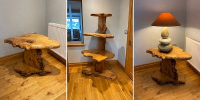 wooden table and lamp set