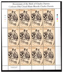 2009 Ireland Bicentenary of the Birth of Charles Darwin Commemorative Stamp Sheetlet Plate 1B1B1B1B Mint Never Hinged (MNH)