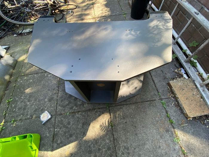 Tv Stand Solid Grey With Tempered Glass Shelf