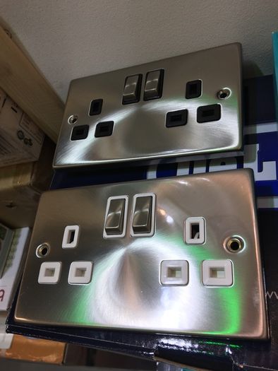Satin Chrome Twin Switched Sockets Double Sockets