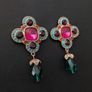 Pink Emerald Statement Dangle Drop Earrings Image 2